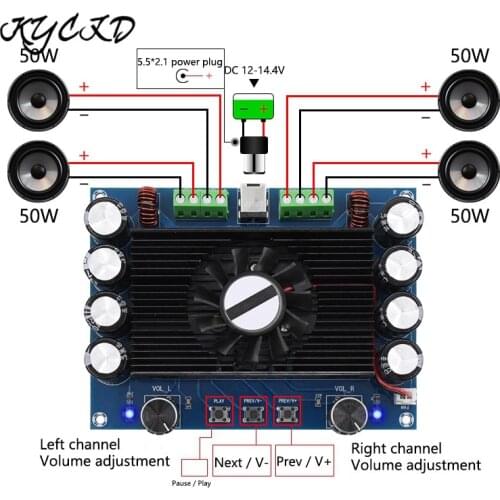 TDA7850 Bluetooth Amplifier Board 4 Channel 50W*2+50W*2 Class A B Stereo Audio Power AMP with Fans Volume Control Home Theater