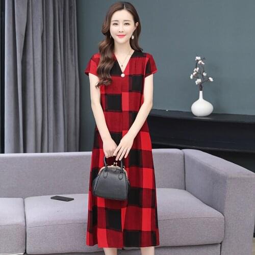 Womens New Fashion Long Dresses Casual Plaid Comfortable V-Neck Loose Dress Oversized 5XL Female Vestidos Brand Women Clothing