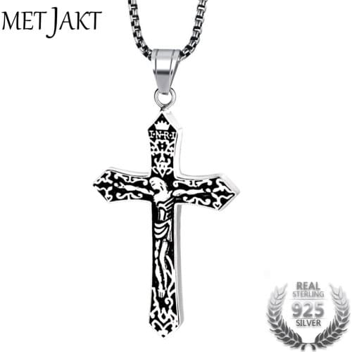 MetJakt Good Friday Vintage Cross Pendant Solid 925 Sterling Silver Pendant for Necklace for Men Thai Silver Jewelry