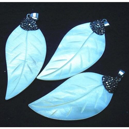 1pc nature shell pendants white colors 60x28mm with rhinestone tape for women pendants carving leaf top selling items jewelry