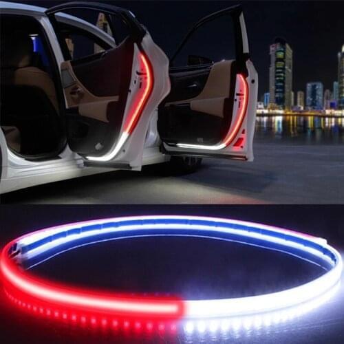 QCDIN 1/2/4 Pcs Car Door Opening Warning LED Lights Strips 120cm Waterproof 12V Anti-Collision Welcome Decor Lamp
