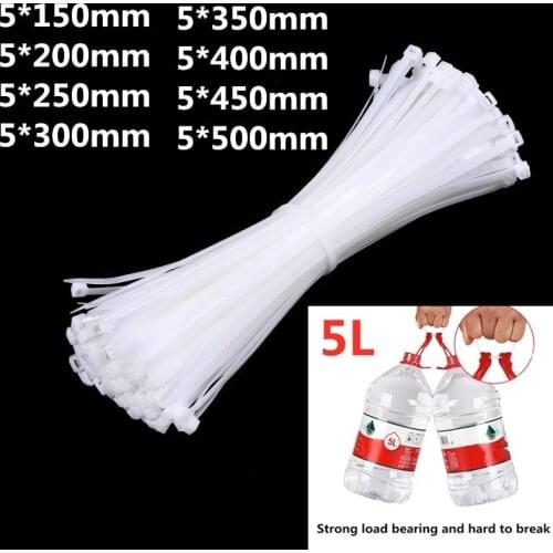 100Pcs Self-locking Plastic Nylon Tie White 5*150 5*200 5*300 Cable Tie Fastening Ring Wraps Strap Nylon Cable Tie cable ties