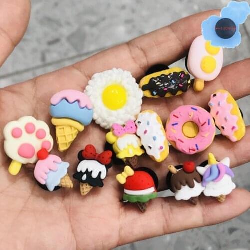 1pcs Ice Cream Egg Donuts Resin Shoes Accessories Garden Shoe Decorations Fit Children Croc Jibz Charm X-mas Presents