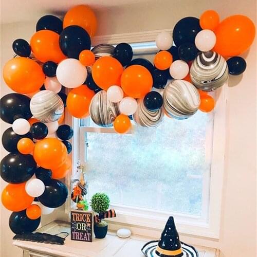 68pcs/set Halloween Decor Balloon Garland Arch Black Orange Latex Air Balls Kids Birthday Halloween Background Wall Decoration
