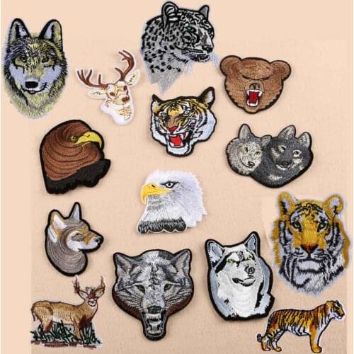 Wolf Tiger Bear Eagle Wild Animal Wholesale Iron on Embroidered Cloth Clothes Patch For Clothing Girls Boys Man Woman