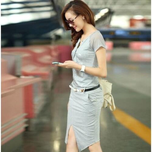 Free shipping Spring 2014 new womens short sleeve v-neck irregularly split print dress summer wear dress hem skeleton
