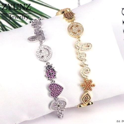 2PCS, Colorful CZ star heart lip eye love Rainbow bracelet, Rainbow bangle, Shiny crystal CZ chain bracelet