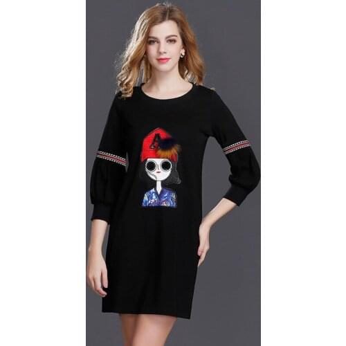 2017 Newest Fashion Women European Spring Autumn Solid Vintage one-piece dress O-Neck Three Quarter Sleeve dress free shipping