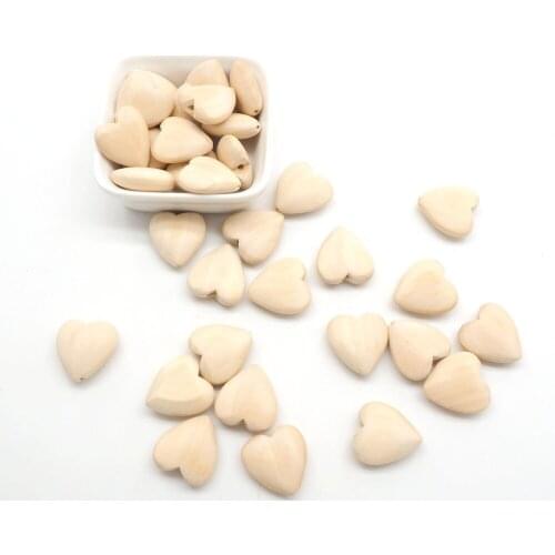 Chenkai 50PCS Unfinished Natural Wood Heart-shaped Wooden Spacer Beads For DIY Baby Teether Nacklace or bracelet Accessories