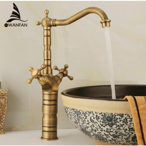 Basin Faucets Antique Brass Bathroom Basin Sink Faucets Swivel Dual Handle Hot Cold Washbasin Bath Mixer Tap WC Taps ZLY-6712F
