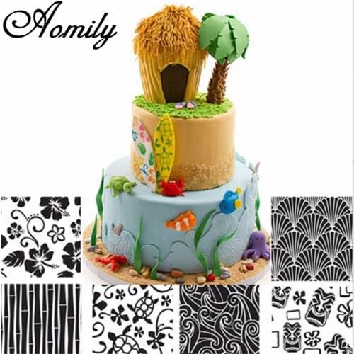 Aomily 6Pcs/Set Hawaii Style Fondant Cake Texture Molds Flower Transparent Plastic Sugar Crafts Sheet Mat DIY Home Baking Tools