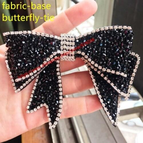 Black and white crystal butterfly tie applique for garment and clothing decoration shoes and hat ornaments DIY artcrafts supply