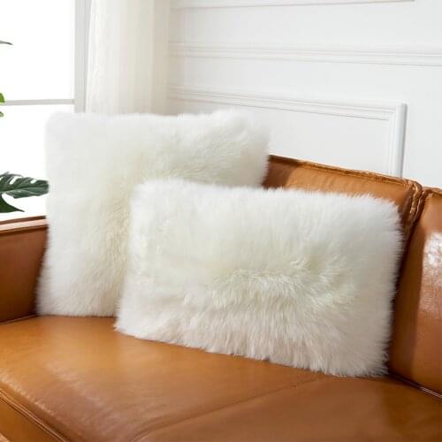 European-Style Simple Pure Wool Pillow Sofa Cushion Wool Cushion Wool Leather Black and White Gray Stuffed Cushion