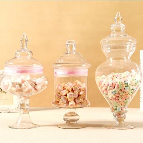 European Transparent Glass Candy Jar with Lid Dust-Proof Storage Bottle Wedding Dessert Display Stand Home Storage Tank