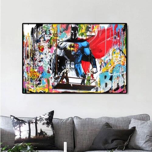 Graffiti Batman Superman Street Art Canvas Marvel Poster and Prints Wall Painting Pictures Modern Living Room Decoration Cudros