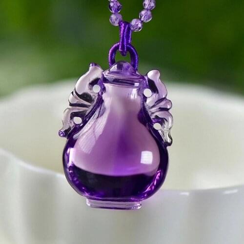 Fine Purple Natural Crystal Pendants Carved vase Aquarius Pendant Chain Necklace Luck for Women Precious Gift Fashion Jewelry