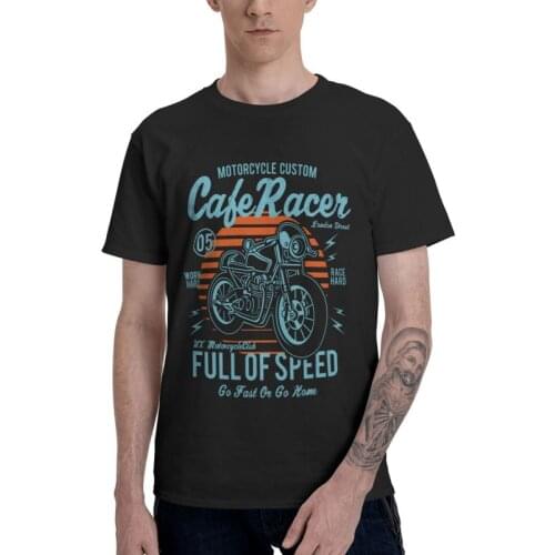 Cafe Racer Motorcycle T-Shirts Men Novelty T Shirts Short Sleeve Full of Speed Tshirts 100% Cotton Tees Top Clothing