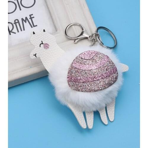 Kawaii Plush Pom Pom Ball Glitter Keychain Alpaca Anima Keyring Car Key Chain Backpack Hanging Gift 15cm, 1 Piece