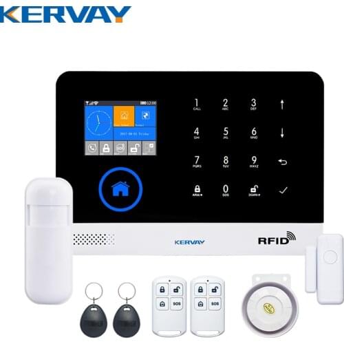 Kervay WIFI RFID GSM GPRS Home Security Alarm System With EN RU ES PL DE Switchable Touch Panel LCD Disply APP Remote Control
