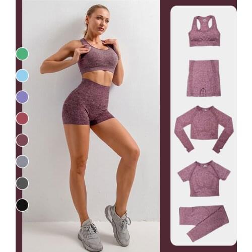 5-pieces Seamless Leggings Women Yoga Set Workout Set for Outfit Long Sleeve Crop Top Leggings Fitness Clothing Gym Sets