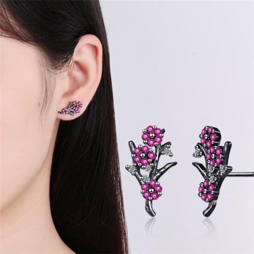 Cute Plum Branches Earring Ring Set Women Jewelry Romantic Flower Bride Wedding Ring Earrings For Girls Party Accessories Latest