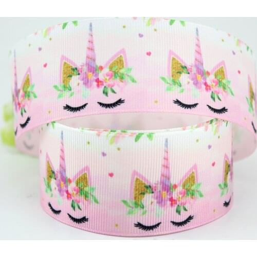 Cute 1-1/2 inch pink flower cartoon unicorn 38mm printed grosgrain ribbon DIY hairbows Clips wedding decor sewing ribbons
