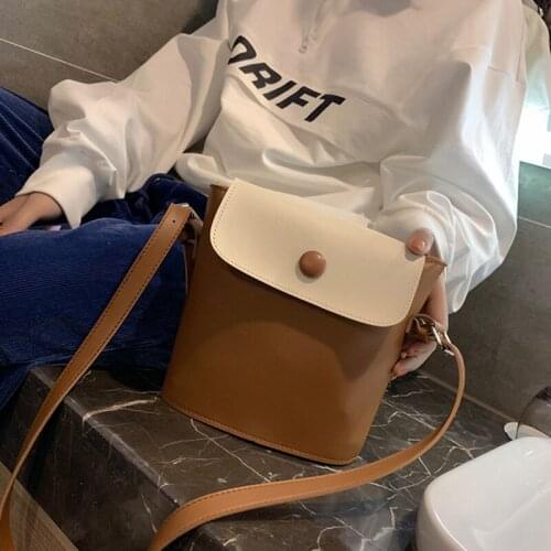 Fashion Pu Leather Bucket Bag Ladies Solid Color Bucket Bag Womens Female Crossbody Bags For Ladies Leisure Bags