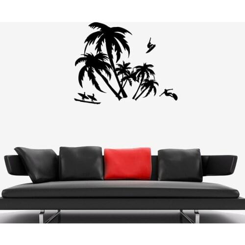 Palm Tree Wall Decal Ocean Style Surfing Extreme Sport Vinyl Window Stickers Bathroom Beach Villa Teens Room Interior Decor E784