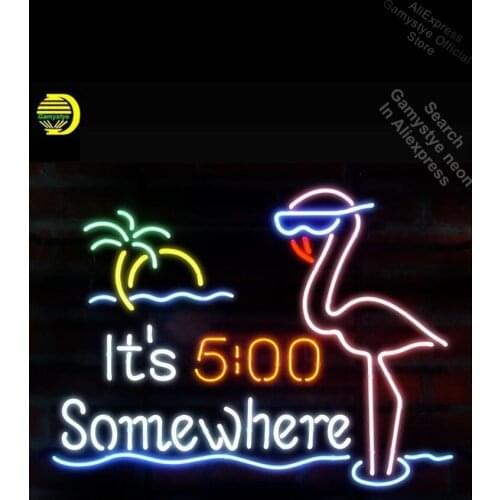 Neon Sign for Its 5 O'clock Somewhere Pink Flamingo neon bulb Sign Natural Light Beer Store Wall Displays neon lights for rooms