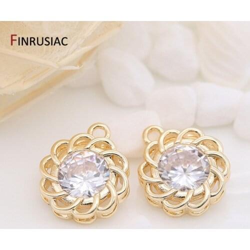 New Fashion Glamorous 14k Gold Plated Copper Inlaid Zircon Cutout Lace Round Pendant For DIY Earrings Charms Jewelry Fittings
