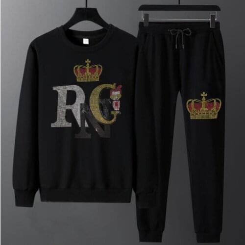 New fashion winter Diamond stone tracksuit Men long Sleeve Breathable Casual Mens sets 2pcs