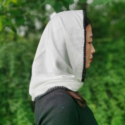 New design Silk Satin hijab scarf women head cover black lace headband Ladies Mantilla Prayer church Veil hair accessories