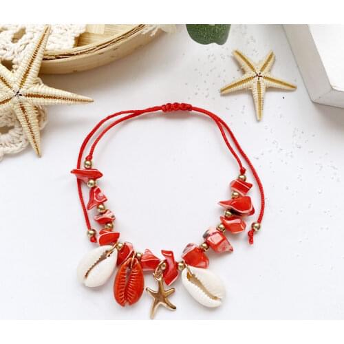 Multicolor Bohemian Anklet Natural Shell Conch Starfish Beach Barefoot String Cord Woven For Women Foot Jewelry Sunmmer Gifts