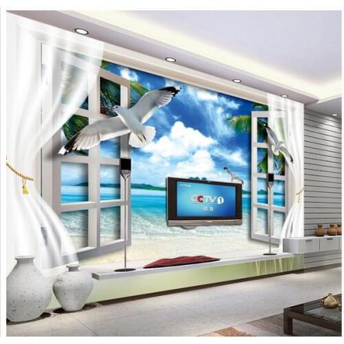 Custom 3d wallpaper Hawaii beach 3 d TV setting wall window the sea scenery wallpaper