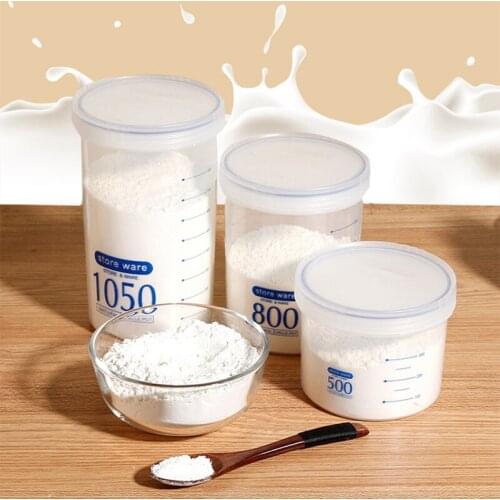 Portable Milk Powder Storage Tank Kitchen Organizer Round Airtight Plastic Swivel Sealed Bottle Jars Food Container with Scale