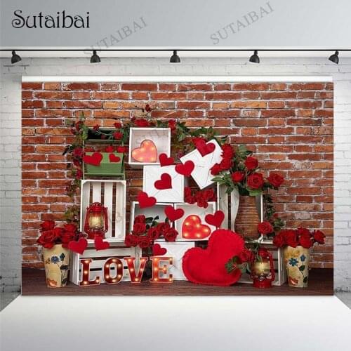 Rose Flowers Brick Wall Wooden Floor Lover Baby Portrait Photography Backdrops Photo Backgrounds Newborn Photocall Studio