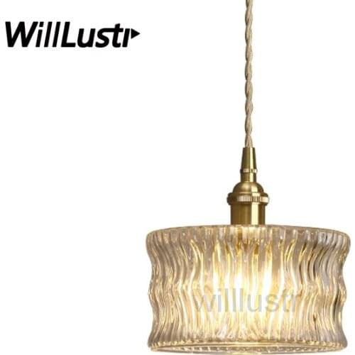 Handmade ribbed glass brass pendant light Art Deco clear crystal glass Japan nordic retro hotel restaurant bar suspension lamp