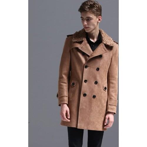 Suede Leather Trench Coat Men Windbreaker Warm Winter Cloak Mens Long Coat Plus Size 5xl 6xl Male Overcoat Korean Style Clothing
