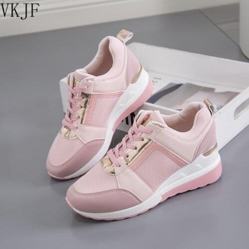 Ladies Lace-up Wedge Sneakers, Vulcanized Thick-soled Casual Shoes, Comfortable Flat-bottomed 2021