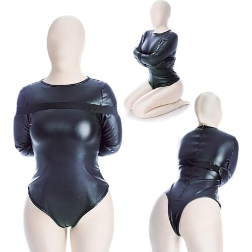 Female Sexy Leather Straitjacket,Mummy Restraint Bag Fetish Arm Binder BDSM Bondage Harness Slave Cosplay Costume Adult Sex Toys