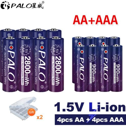 1.5V AA+AAA rechargeable AA 1.5V 2800mWh/1.5V AAA 900mWh Li-ion battery for flashlight toys MP3 player 1.5v lithium aa battery