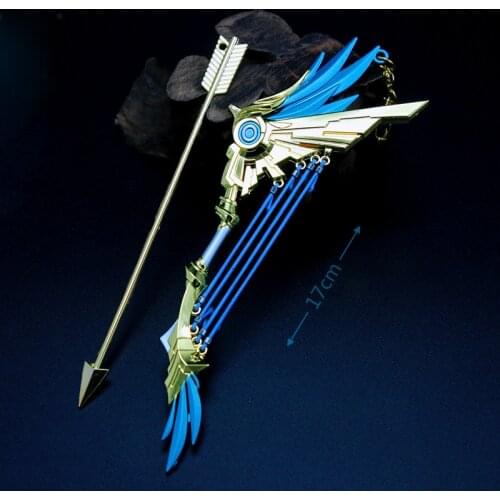 17cm Genshin Impact Anime Character Five-star Weapon Alloy Knife Sword Long Spear Longbow Model Key Chain Pendant Gift