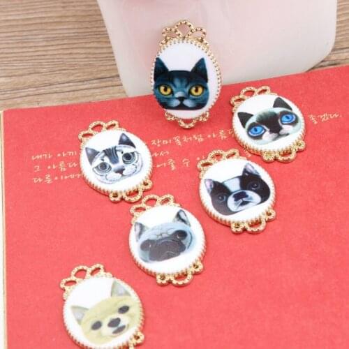 Free Shipping 20PCs Kawaii Animal Cat Oval Round Pendant Charms Gold Tone Alloy DIY Jewelry Findings Bracelet Necklace Connecter