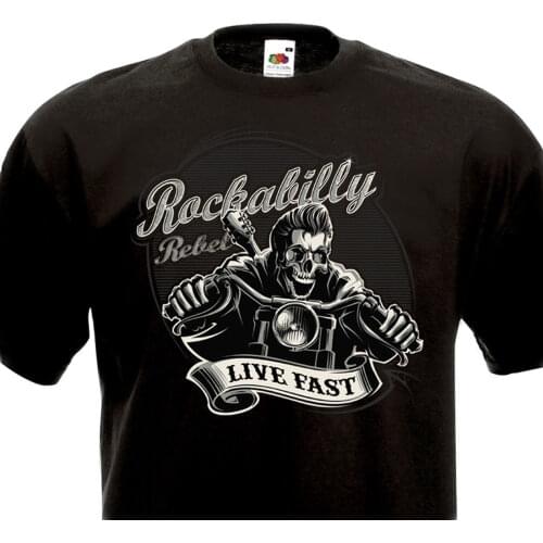 2019 Design T Shirts Casual Cool Tee Shirt Rockabilly Rebel Live Fast Biker Rock'N'Roll Skull Guitare Rockersgraphic Tees