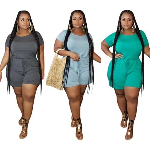 2020 Summer Bodysuits Womens Playsuits Plus Size O-neck Short Sleeve Short Overalls Solid Color Jumpsuit Casual Bodysuit New