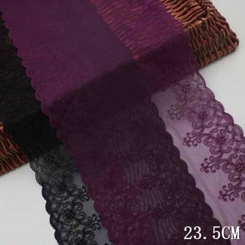 28Yards Polyester Soft Mesh Embroidery Lace Trim Black Elastic Fabric Black Fuchsia For DIY Wedding Party Decor