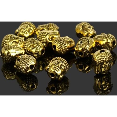 50pcs Metal Charms for Jewelry DIY Making 9X11mm Antique Gold Color Plated Buddha Head Beads Spacer Bead For Bracelets