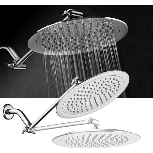 BECOLA Chrome Round Ultra Thin ABS Plastic 9 Inch Adjustable Rain Shower Head with Solid Brass Adjustable Extension Arm