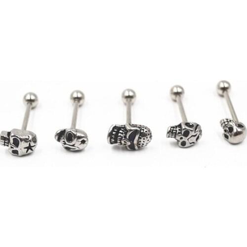 14g 50pcs Free shippment Body Piercing Jewelry- PUNK EMO Skull Head Langue Tongue Ring Bar Nipple Sheild Barbells Piercing NEW