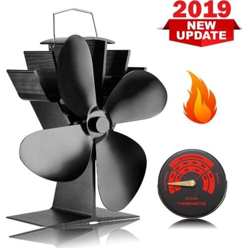 Silent Operation 4-Blade Heat Powered Stove Fan for Wood/Log Burner/Fireplace - Eco Friendly [Energy Class A+++] with Thermomete